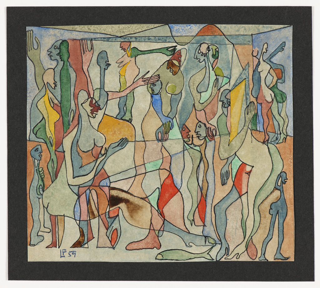 Francis Littna, Encounter, c. 1959, watercolor and ink on paper. Collection of the Kalamazoo Institute of Arts; Gift of Victoria Marshall Littna.
