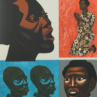 Elizabeth Catlett, For My People, 1992, linen bound book, color lithographs, hand-set type and letterpress. Gift of Ronda Stryker, William Johnston, Michael, Megan, and Annie Johnston. 