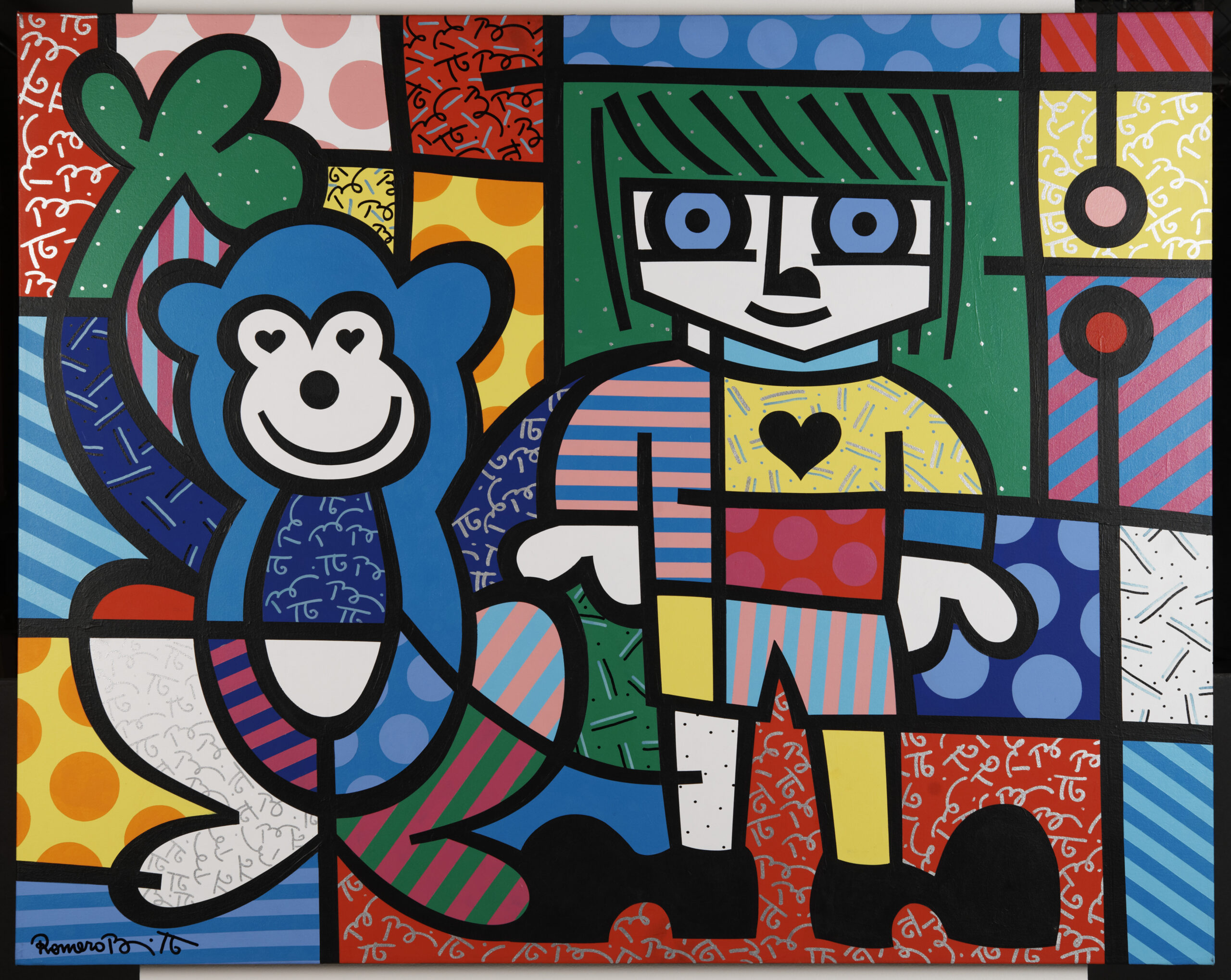Romero Britto, The Blue Monkey, 1994, oil on canvas. Collection of the Kalamazoo Institute of Arts; Gift of the artist.