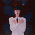 Mary Hatch, Too Many Hats, 1989, oil on canvas. Collection of the Kalamazoo Institute of Arts; Gift of the Kalamazoo Community Foundation.